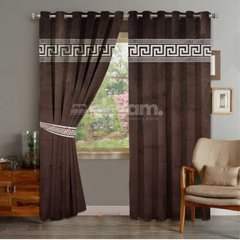 Luxury Velvet Curtains with Laser Applique Border - 2 Piece
