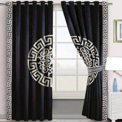 Luxury Velvet Curtains with Center Motif Laser Applique - 2 Piece Set