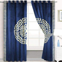 Luxury Velvet Curtains with Center Motif Laser Applique - 2 Piece Set