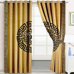 Luxury Velvet Curtains with Center Motif Laser Applique - 2 Piece Set