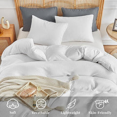 6-Piece Microfiber Bed Sheet Set White – Stylish Waffle Weave Design