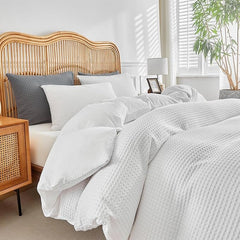 6-Piece Microfiber Bed Sheet Set White – Stylish Waffle Weave Design