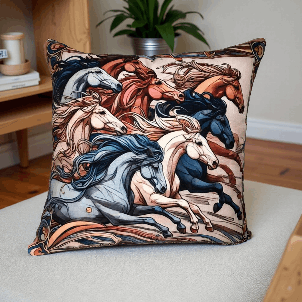 Beautiful Horse Print Cushion Cover 16x16 Inches for Home Decoration