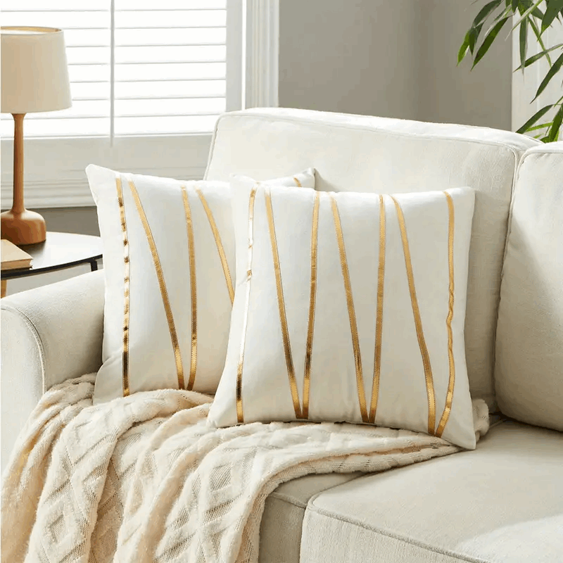 Premium Velvet Accent Cushion Cover 16x16 – Stylish Gold Detailing