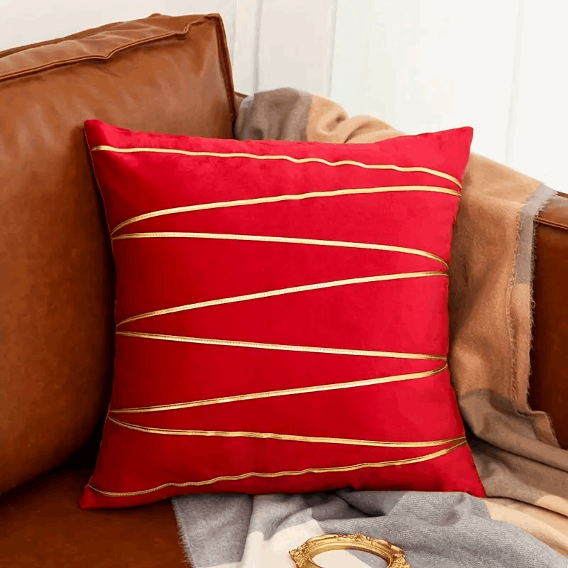 Premium Velvet Accent Cushion Cover 16x16 – Stylish Gold Detailing