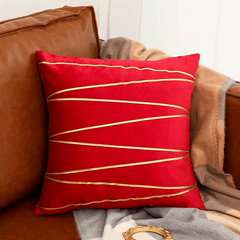 Premium Velvet Accent Cushion Cover 16x16 – Stylish Gold Detailing