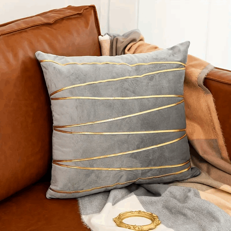 Premium Velvet Accent Cushion Cover 16x16 – Stylish Gold Detailing