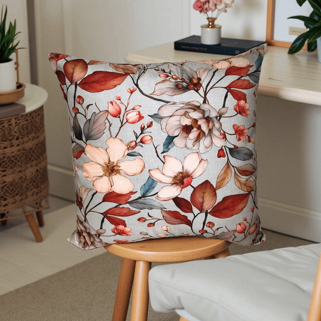 Colorful Flower Design Cushion Cover 16x16 Inches Premium Fabric