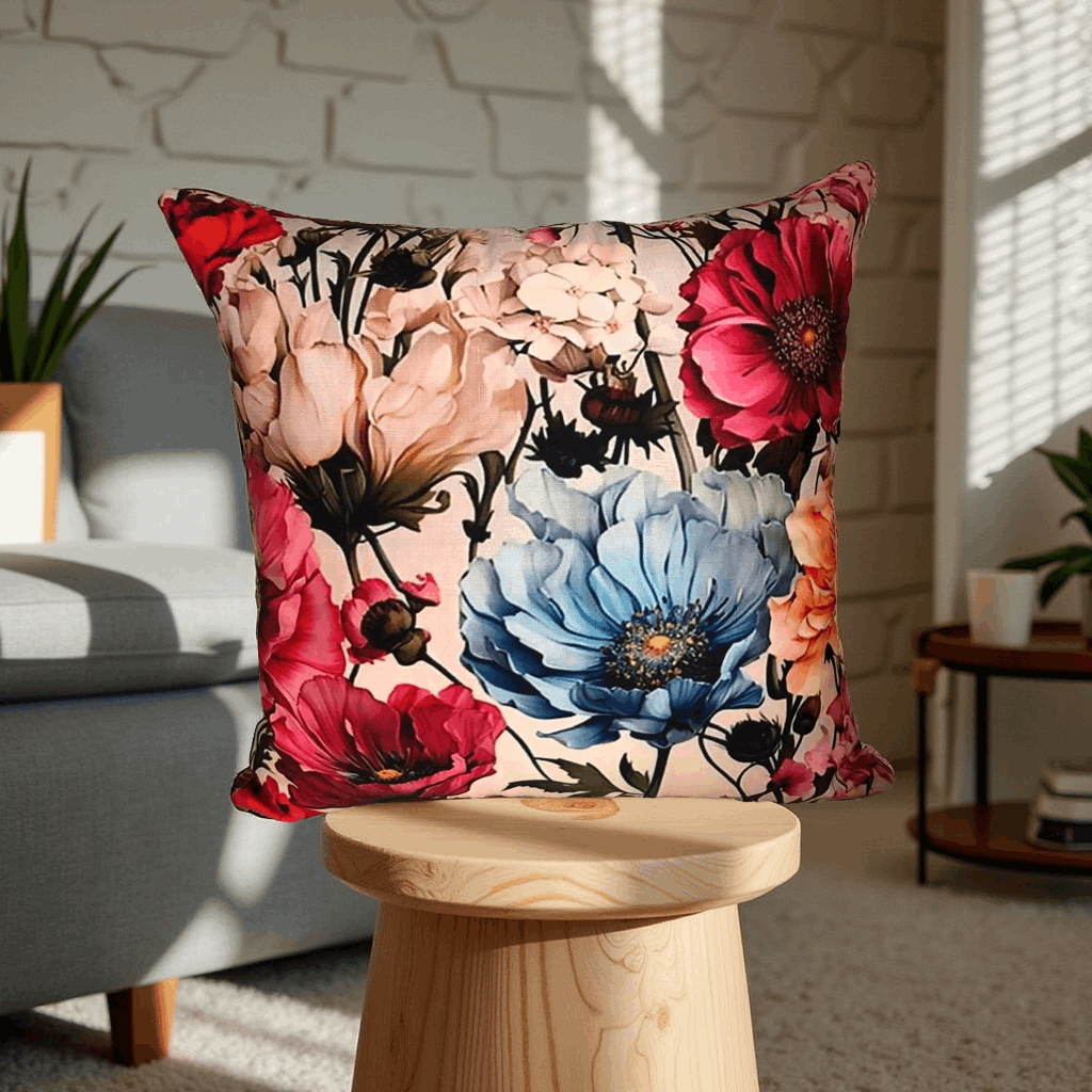 Beautiful Flower Digital Print Cushion Cover 16x16 Inches for Living Room