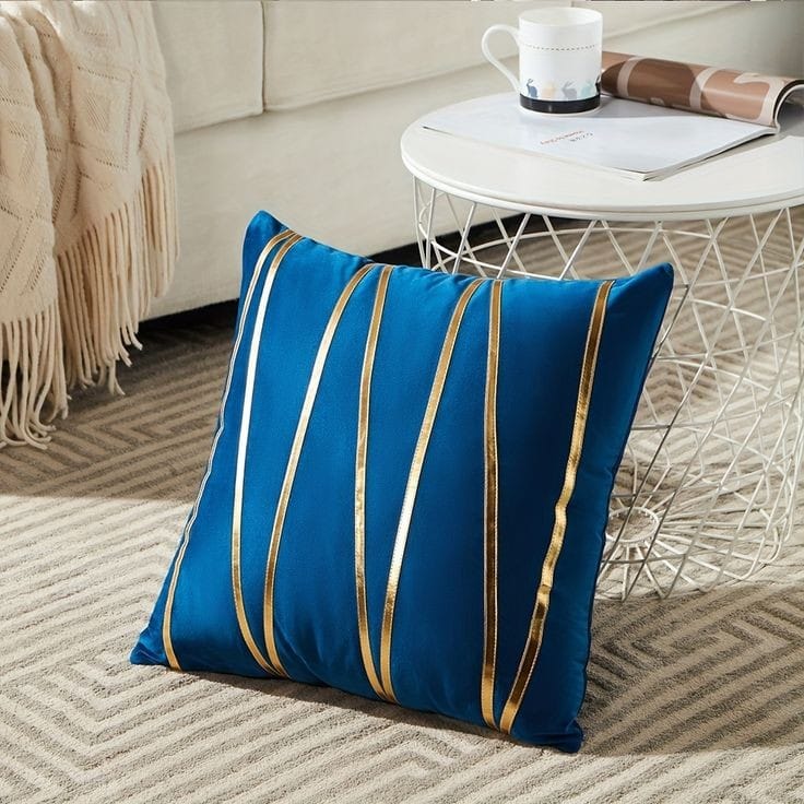 Premium Velvet Accent Cushion Cover 16x16 – Stylish Gold Detailing