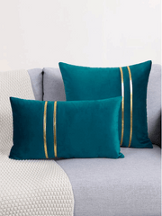 Premium Velvet Cushion Set – Black with Dual Gold Stripes