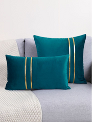 Premium Velvet Cushion Set – Black with Dual Gold Stripes
