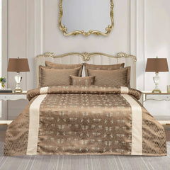 Luxury Satin Silk Jacquard Bed Sheet - 7 Pcs Brown King Size Bridal Set