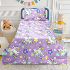 Purple Unicorn Design Kids Bed Sheet Cotton Fabric High Quality by Alezam Bedding