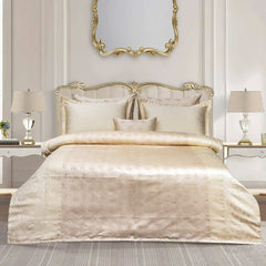 Luxury Satin Silk Jacquard Bed Sheet - 7 Pcs Off-white King Size Bridal Set