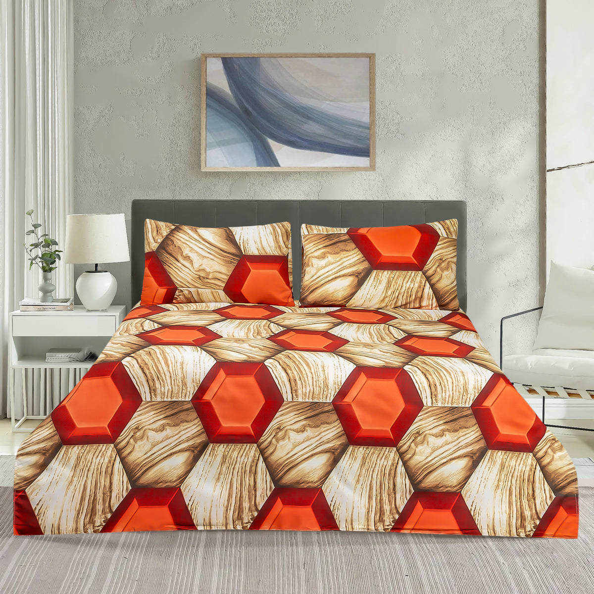Unique Red Hexagon Design Duvet Cover Set for Stylish Homes