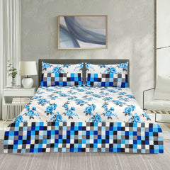 Modern King Size Blue Floral Duvet Cover Set with Pillow Covers