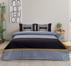 Jacquard Double Tone Blue and Black 5 Piece Bedsheet Set