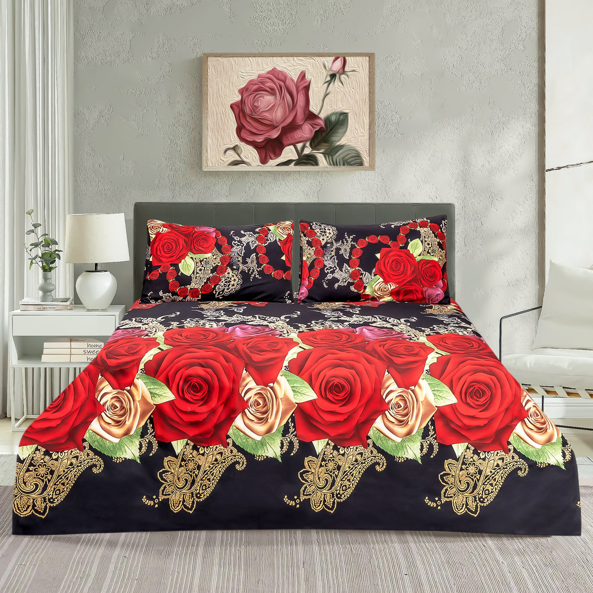 Premium Rose Design Duvet Cover Set for Double Bed King Size