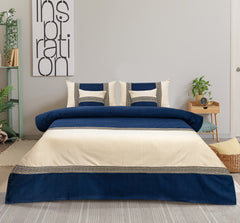 Jacquard Double Tone Navy Blue and Skin 5 Piece Bedsheet Set