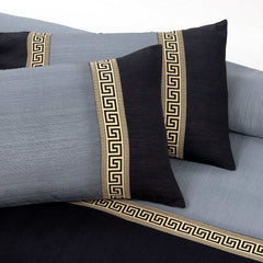 Jacquard Double Tone Blue and Black 5 Piece Bedsheet Set
