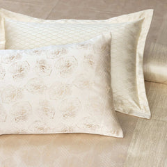 Luxury Satin Silk Jacquard Bed Sheet - 7 Pcs Off-white King Size Bridal Set