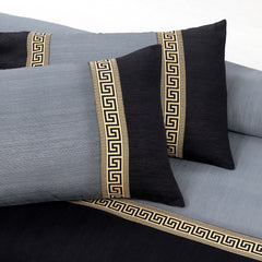 Jacquard Double Tone Blue and Black 5 Piece Bedsheet Set