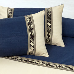 Jacquard Double Tone Navy Blue and Skin 5 Piece Bedsheet Set