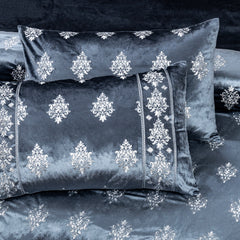 Luxury Velvet Duvet Embroidered King Size Bed Sheet -Gray 7 Pcs Set