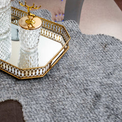 Premium Light Gray Center Table Runner – Rabbit Fur Top with Leather Back by Alezam