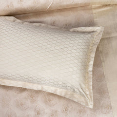 Luxury Satin Silk Jacquard Bed Sheet - 7 Pcs Off-white King Size Bridal Set
