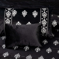 Luxury Velvet Duvet Embroidered King Size Bed Sheet -Black 7 Pcs Set