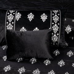 Luxury Velvet Duvet Embroidered King Size Bed Sheet -Black 7 Pcs Set