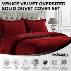 Alezam 3-Pcs King Size Mahroon Velvet Duvet Cover Set