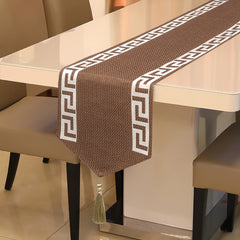 Premium Jute Laser Applique Work Brown Table Runner 3 Pcs Set