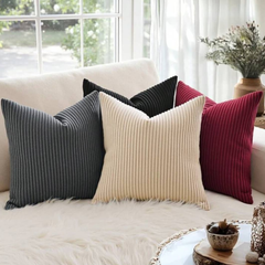 Premium Light Gray Ribbed Velvet Cushion Covers by Alezam for Sofa and Bedroom Decor