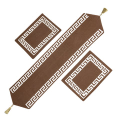 Premium Jute Laser Applique Work Brown Table Runner 3 Pcs Set