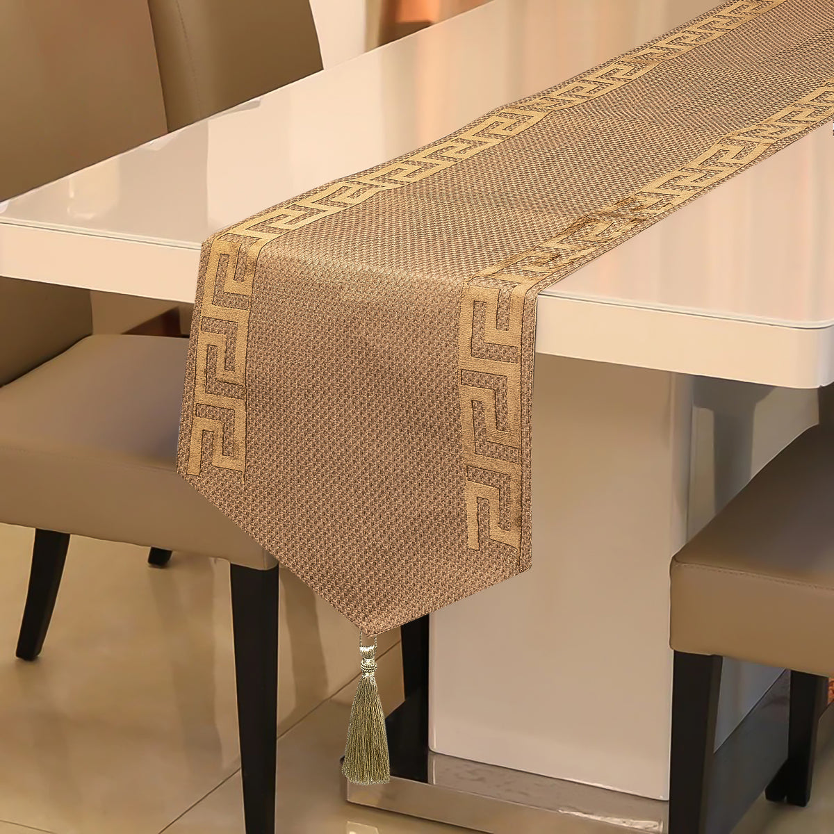 Premium Jute Laser Applique Work Beige Table Runner 3 Pcs Set