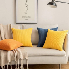Premium Yellow Ribbed Velvet Cushion Covers by Alezam Bedding for Sofa and Bedroom Decor