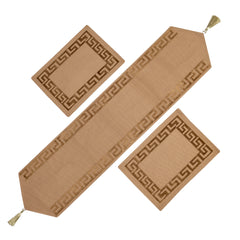 Premium Jute Laser Applique Work Beige Table Runner 3 Pcs Set