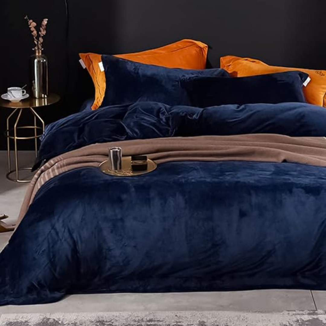 Velvet King Size Bedding Set – Super Soft & Warm 6-Piece Set Navy Blue