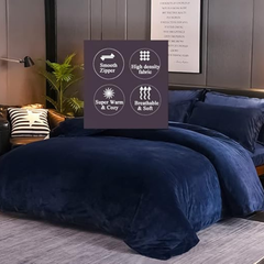 Velvet King Size Bedding Set – Super Soft & Warm 6-Piece Set Navy Blue