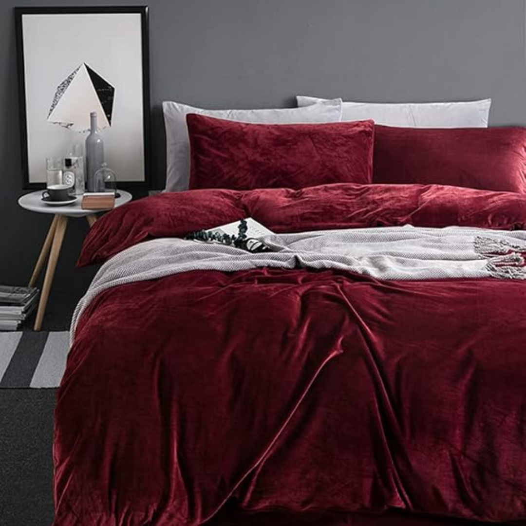 Velvet King Size Bedding Set – Super Soft & Warm 6-Piece Set Burgundy