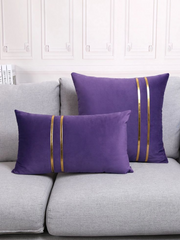 Premium Velvet Cushion Set – Black with Dual Gold Stripes