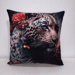 Realistic Leopard Face Cushion Cover – Floral Art 16x16 Decorative Pillow for Home