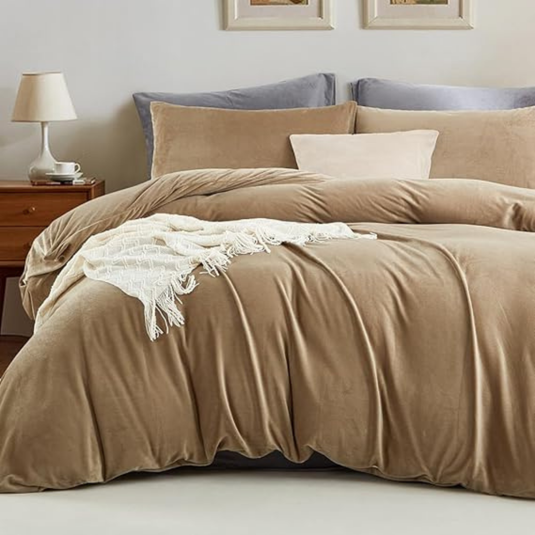 Velvet King Size Bedding Set – Super Soft & Warm 6-Piece Set Taupe