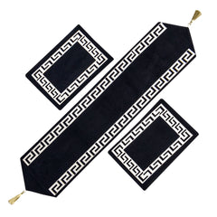 Premium Jute Laser Applique Work Black Table Runner 3 Pcs Set