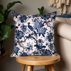 Digital Print Cushion Cover 16x16 Inches Blue Bird Floral Design