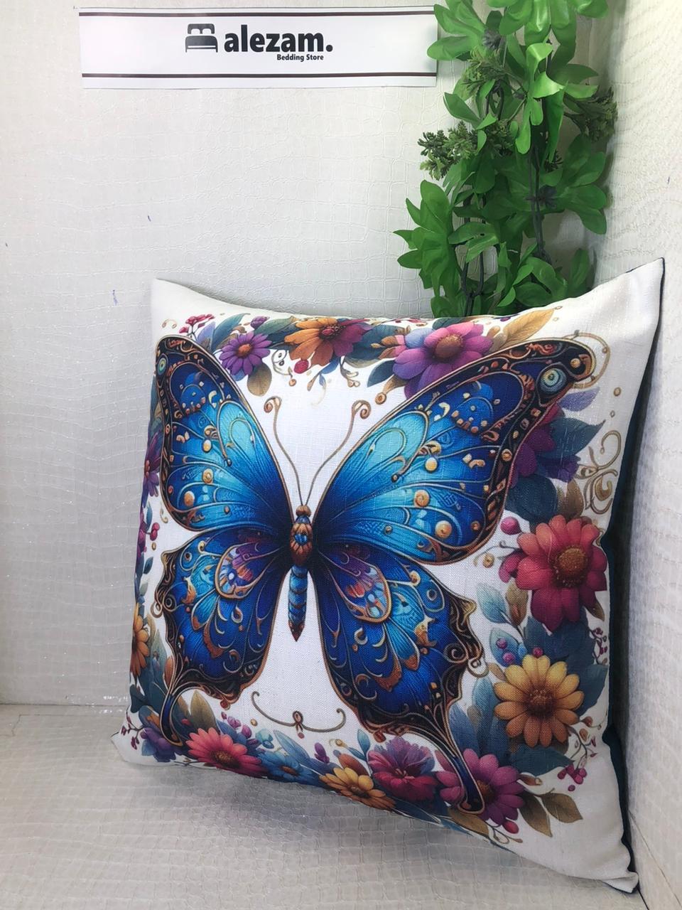 Butterfly Meadow Digital Print Cushion Cover - 16x16 Inches