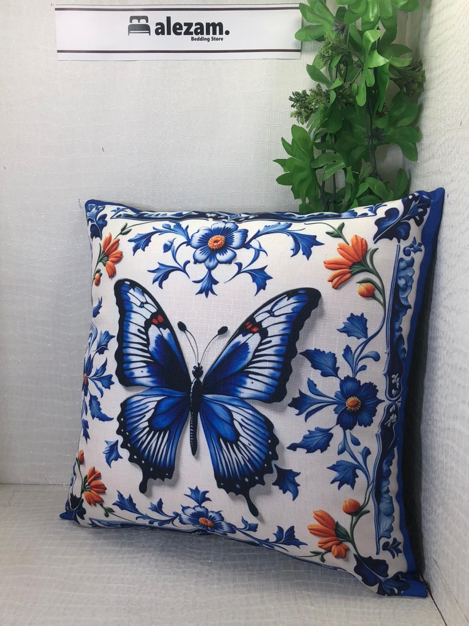 Butterfly in Bloom Digital Print Cushion Cover - 16x16 Inches